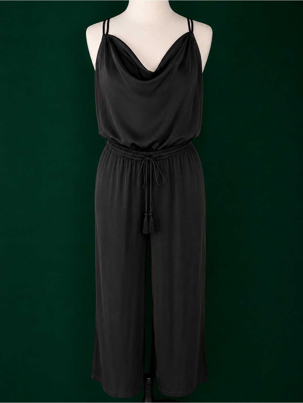 Naked Zebra Black Cowl Neck Tassel-Waist Jumpsuit